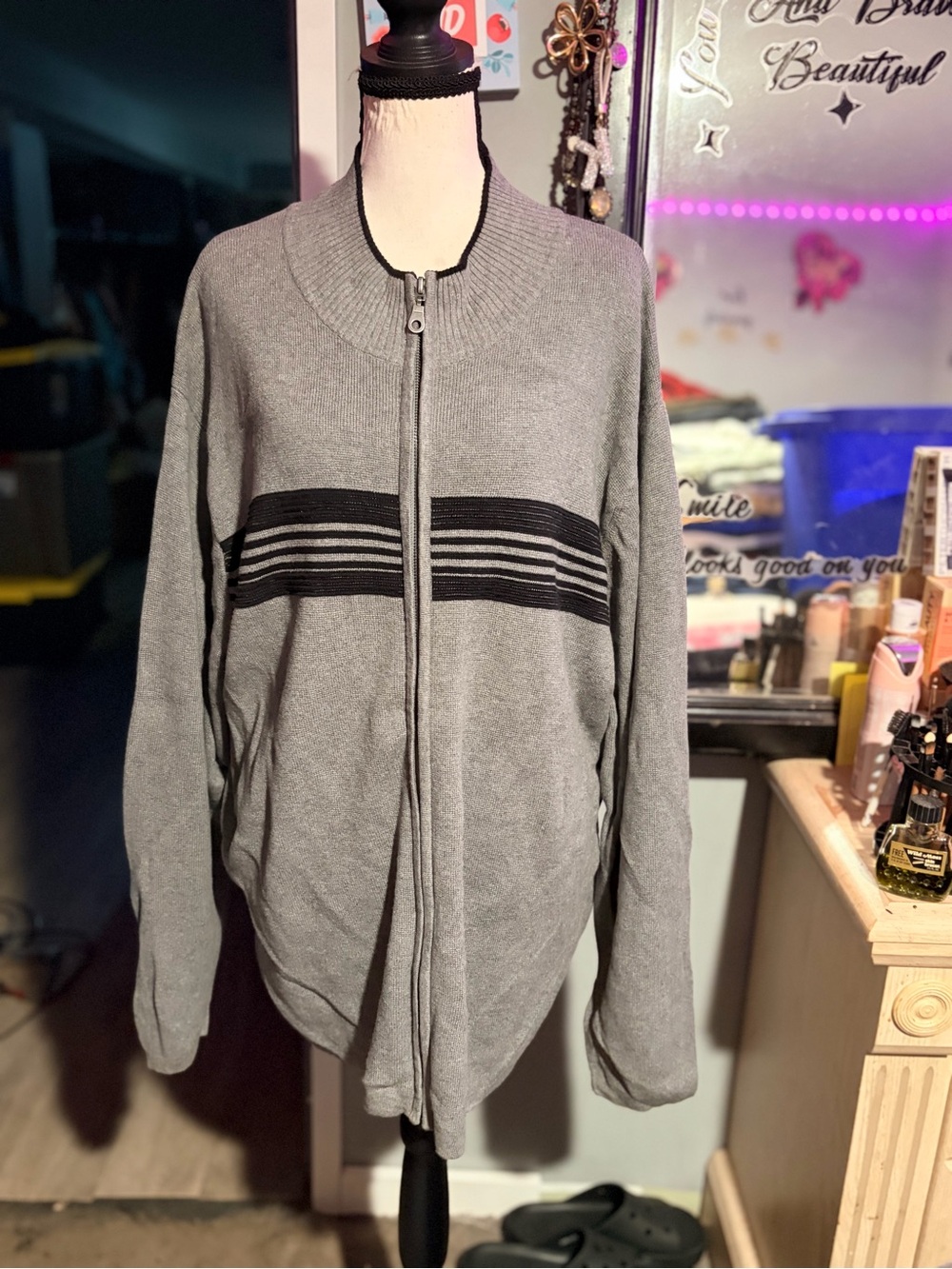 NWOT Men's Zip-Up Sweater Jacket - Gray with Black Stripes Dockers- XXL